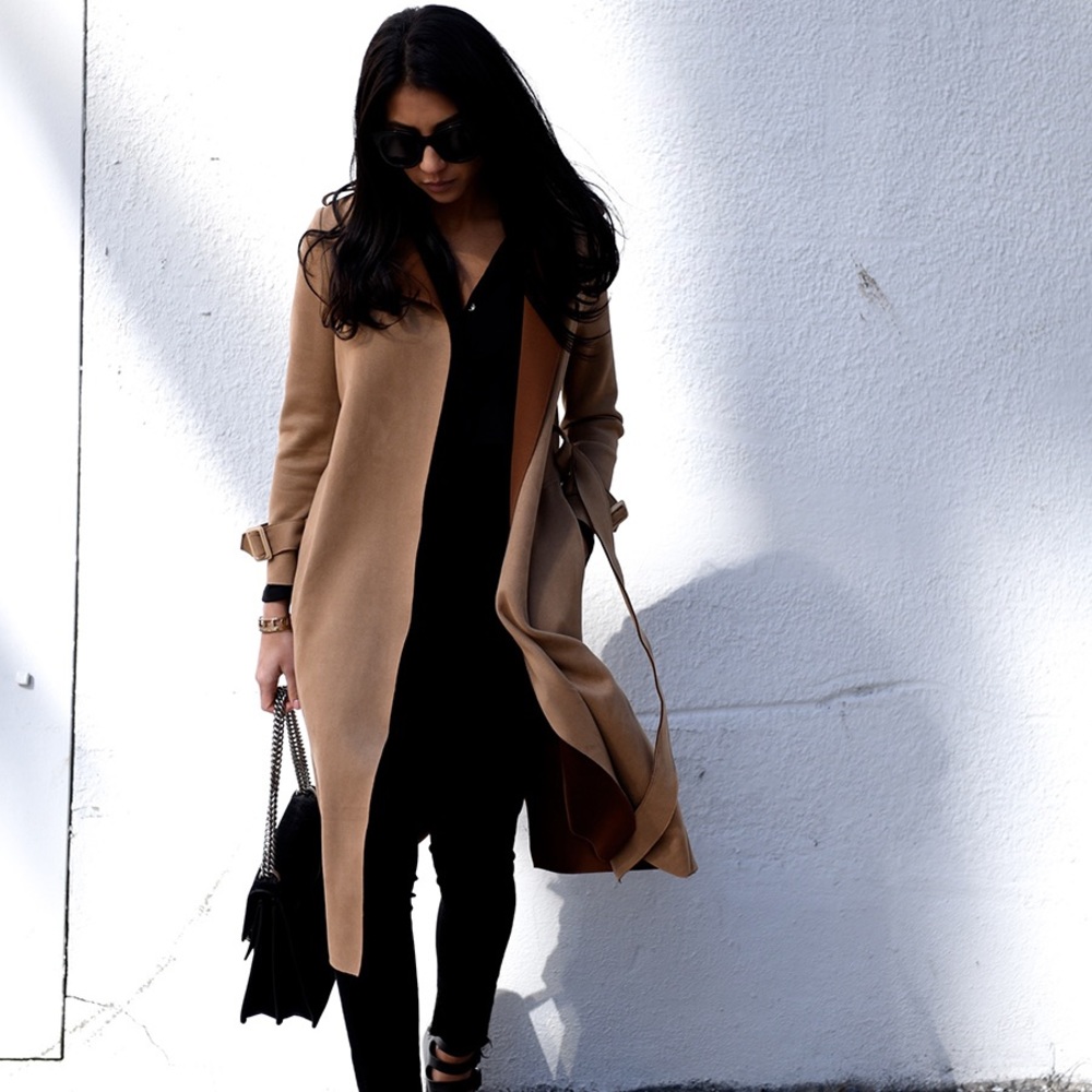 few moda | faux suede trench coat